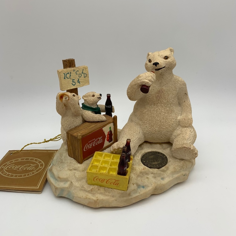 Vintage 1996 Coca-Cola Heritage Collection Bears Coca-Cola Stand Figurine w/ Tag